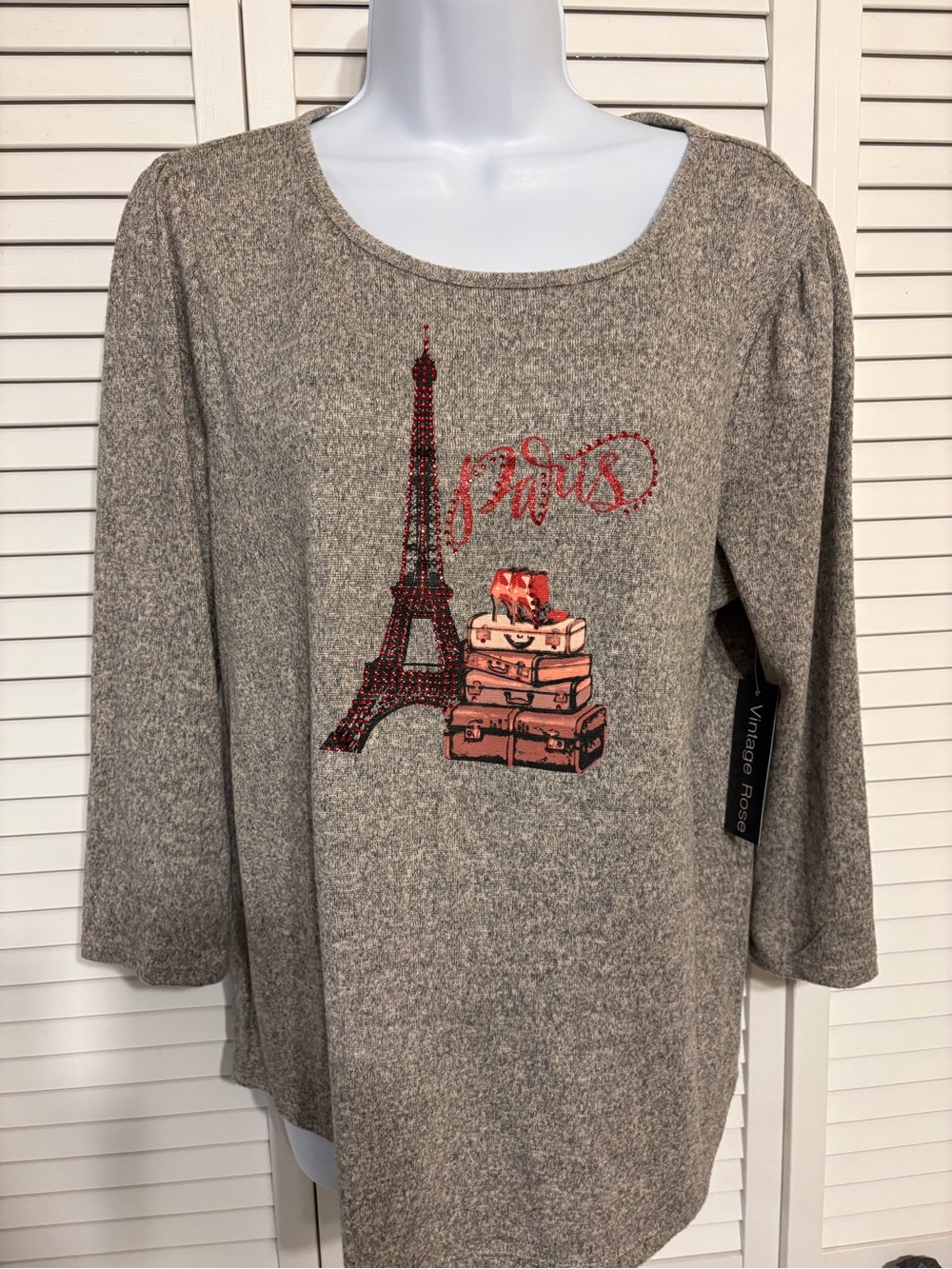 Vintage Rose Taupe Paris Graphic 3/4 Sleeve Tee